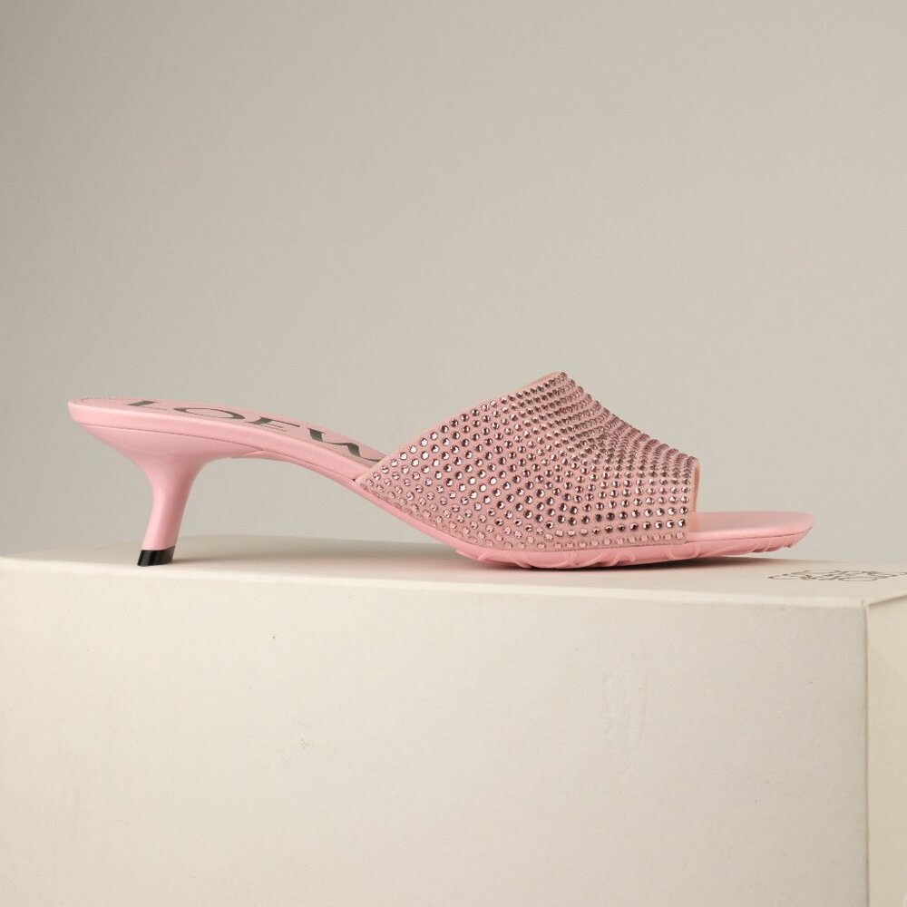 Loewe Petal 45mm Strass Embellished Kitten Heel Sandals, Bonbon, EU 40